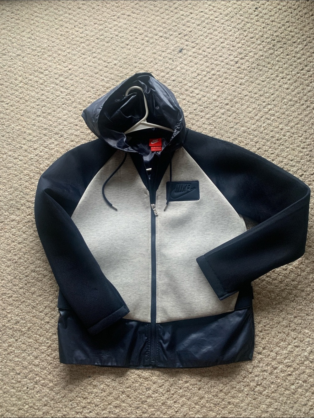 Nike zip up mixed material hooded utility jacket 749134 050 hoodie two tone